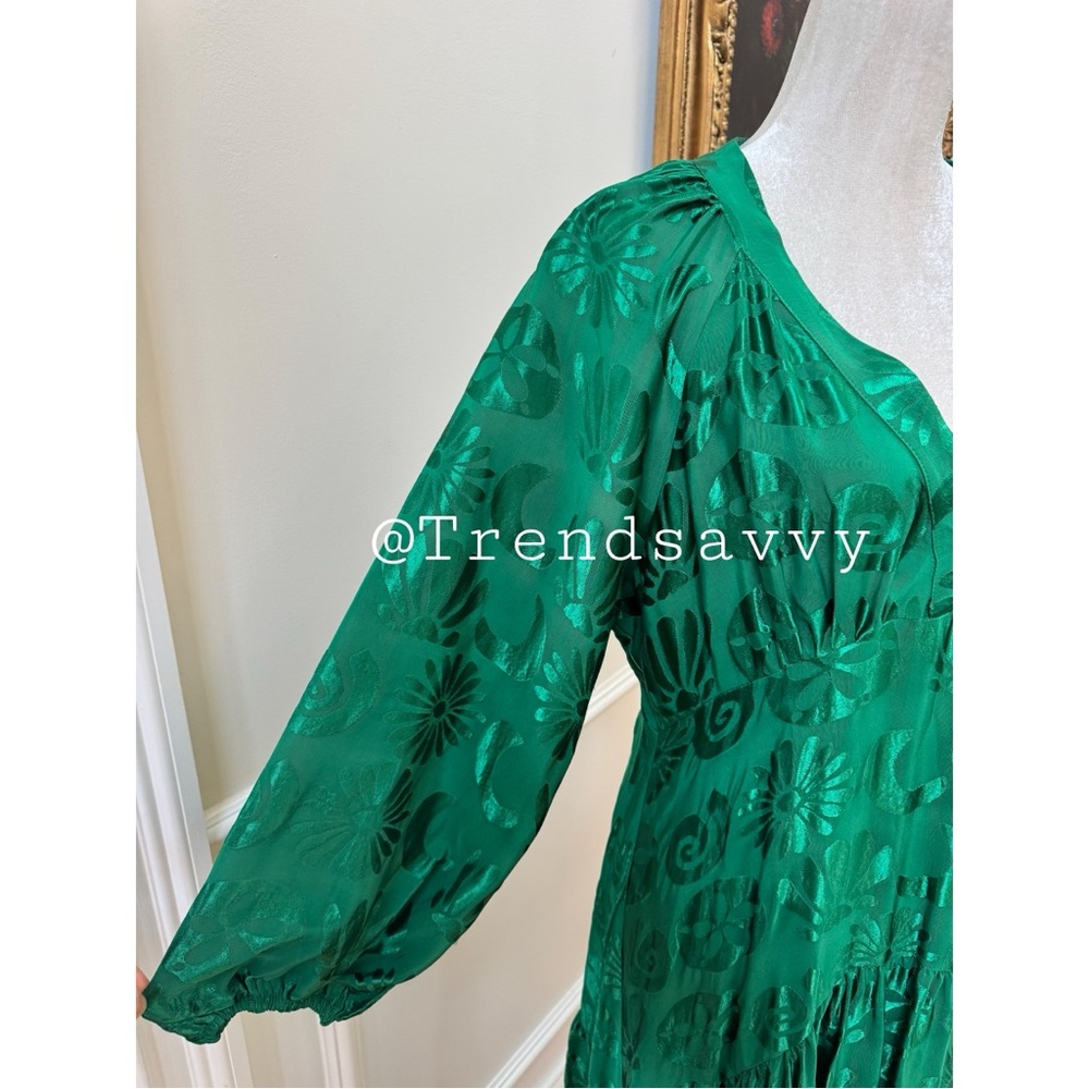 ANTHROPOLOGIE Farm Rio Green Floral Jacquard V-Neck Maxi Dress Petite MP NWT - Picture 14 of 17